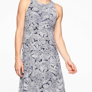 NWT Athleta Santorini Navy/Bright White Palm Print Sleeveless High Neck Dress